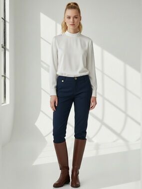 Lauren Ralph Lauren Women’s Navy Slim Straight Leg Pants 4 Petite Gold Hardware